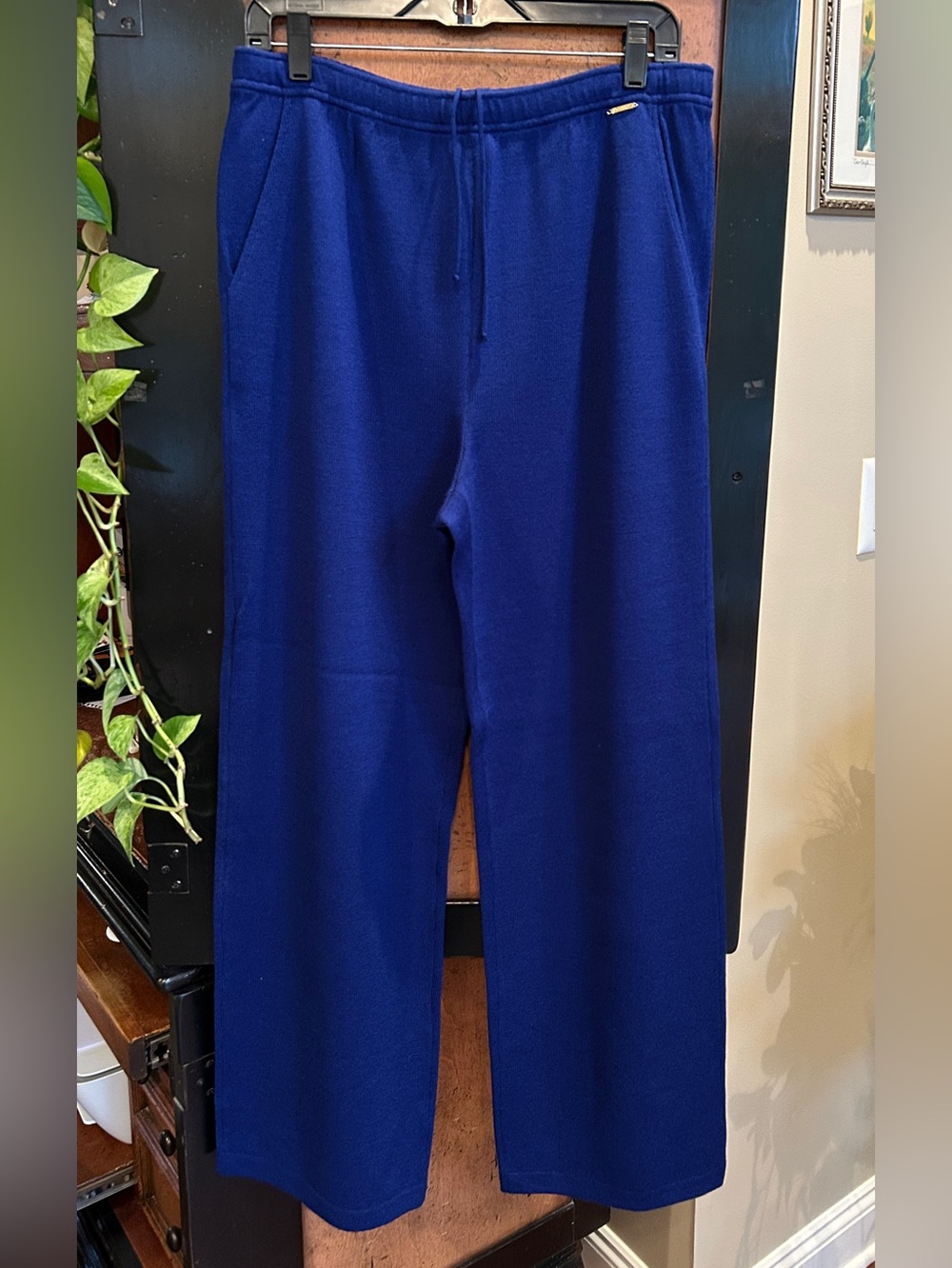St. John Sport Royal Blue Santana Knit Wide Leg Pants sz M
